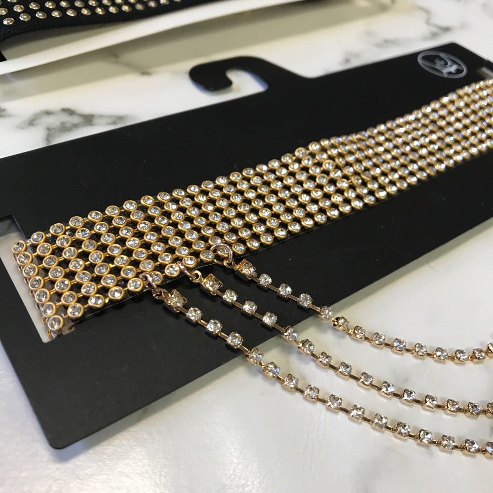‼️ Gold Rhinestone Black Choker Necklace - Picture 3 of 8